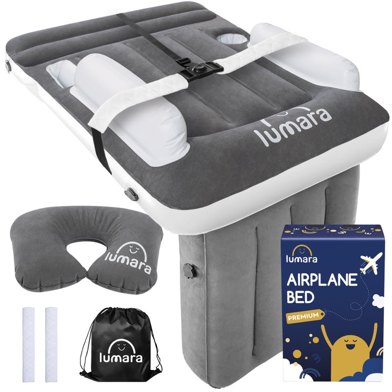 LUMARA Premium Toddler Airplane Bed - Inflatable Airplane Bed for Toddlers, Plane Baby Mattress for Kids - Blow Up Air Mattress for Child Flight Sleep with Safety Belt, Innovative Valves, No Pump Needed - Image 1