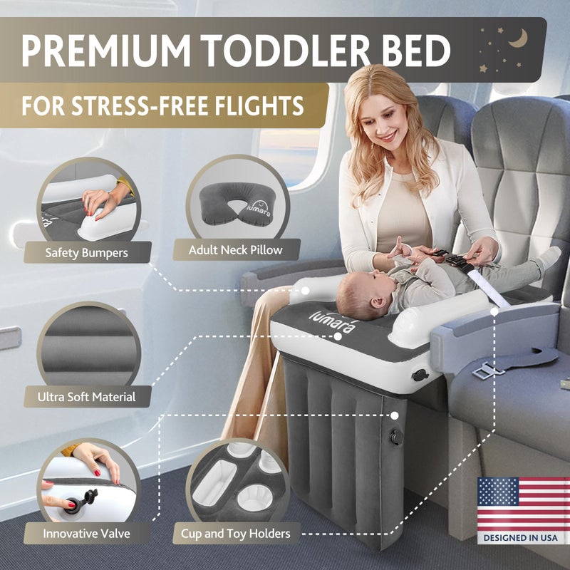 LUMARA Premium Toddler Airplane Bed - Inflatable Airplane Bed for Toddlers, Plane Baby Mattress for Kids - Blow Up Air Mattress for Child Flight Sleep with Safety Belt, Innovative Valves, No Pump Needed - Image 2