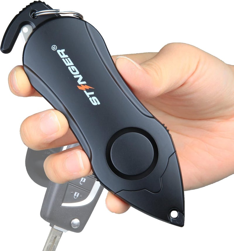 STINGER Personal Safety Alarm Keychain Emergency Tool, Panic Alarm Siren, Seatbelt Cutter, Car Window Breaker, Safety Device for Women Kid, 140 dB Siren (Black) - Image 1