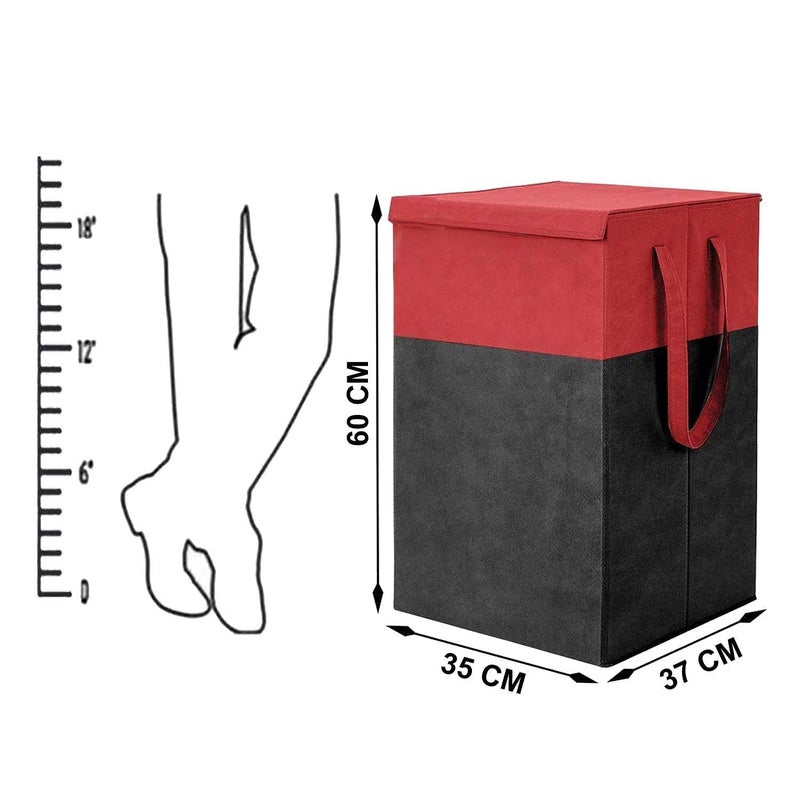 TECHMILLY TECHMILLY (75 LTR) 2 Pcs Clothes Basket Toy Storage Box | Foldable Laundry Bag | Lid & Handles | Clothes Dress Bin | Washing Cloth Basket | Dhakkan Box|Red - Image 2
