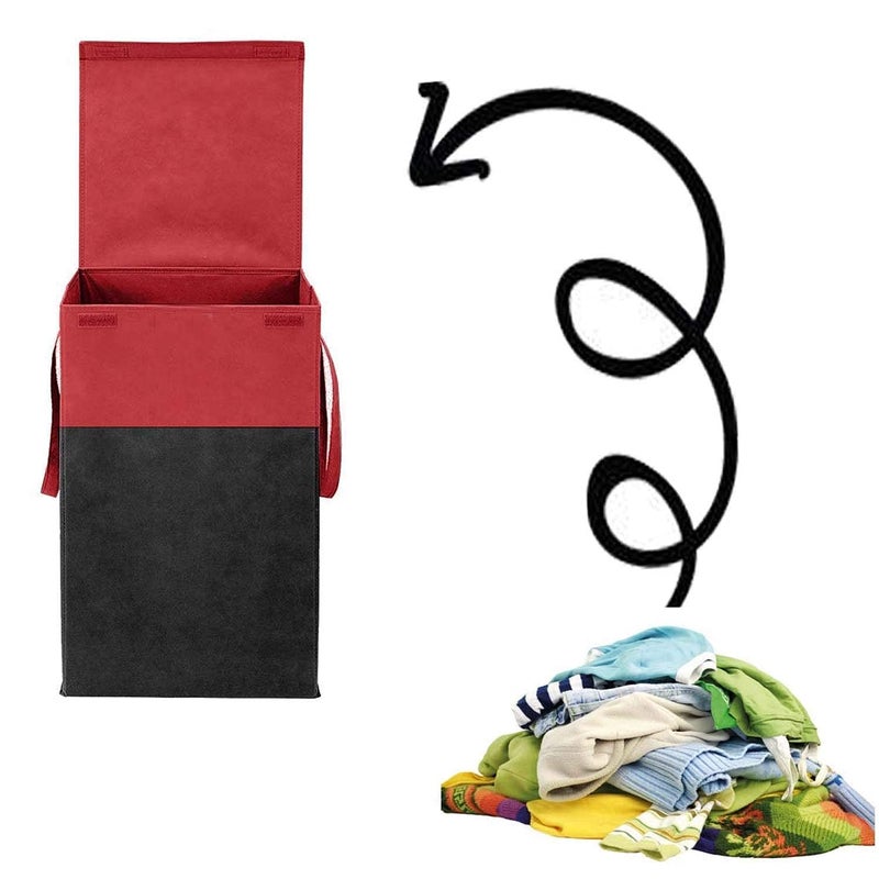 TECHMILLY TECHMILLY (75 LTR) 2 Pcs Clothes Basket Toy Storage Box | Foldable Laundry Bag | Lid & Handles | Clothes Dress Bin | Washing Cloth Basket | Dhakkan Box|Red - Image 3