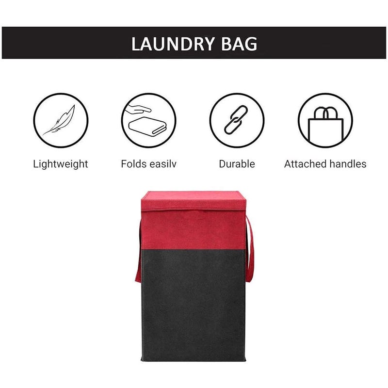 TECHMILLY TECHMILLY (75 LTR) 2 Pcs Clothes Basket Toy Storage Box | Foldable Laundry Bag | Lid & Handles | Clothes Dress Bin | Washing Cloth Basket | Dhakkan Box|Red - Image 5