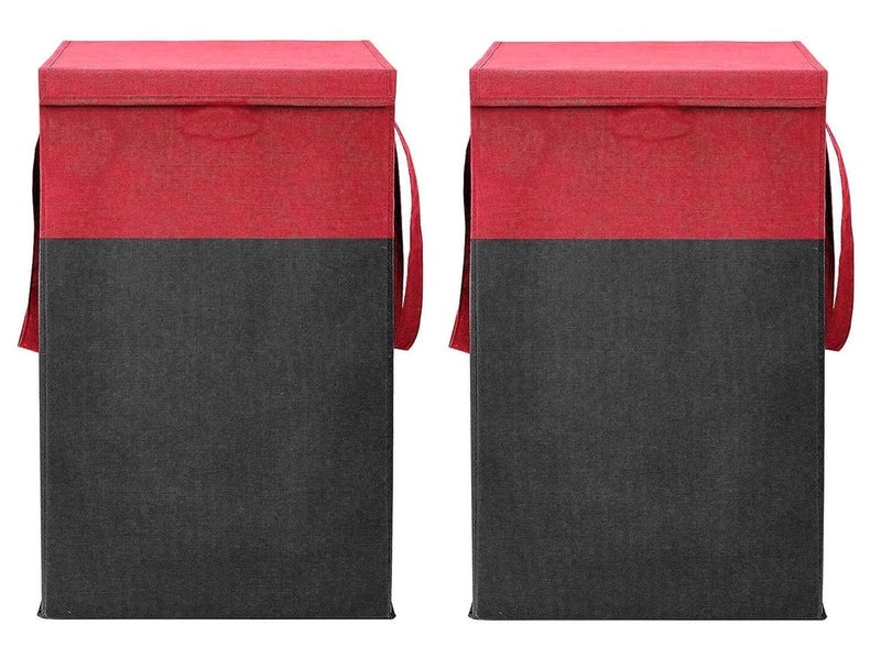 TECHMILLY TECHMILLY (75 LTR) 2 Pcs Clothes Basket Toy Storage Box | Foldable Laundry Bag | Lid & Handles | Clothes Dress Bin | Washing Cloth Basket | Dhakkan Box|Red - Image 1