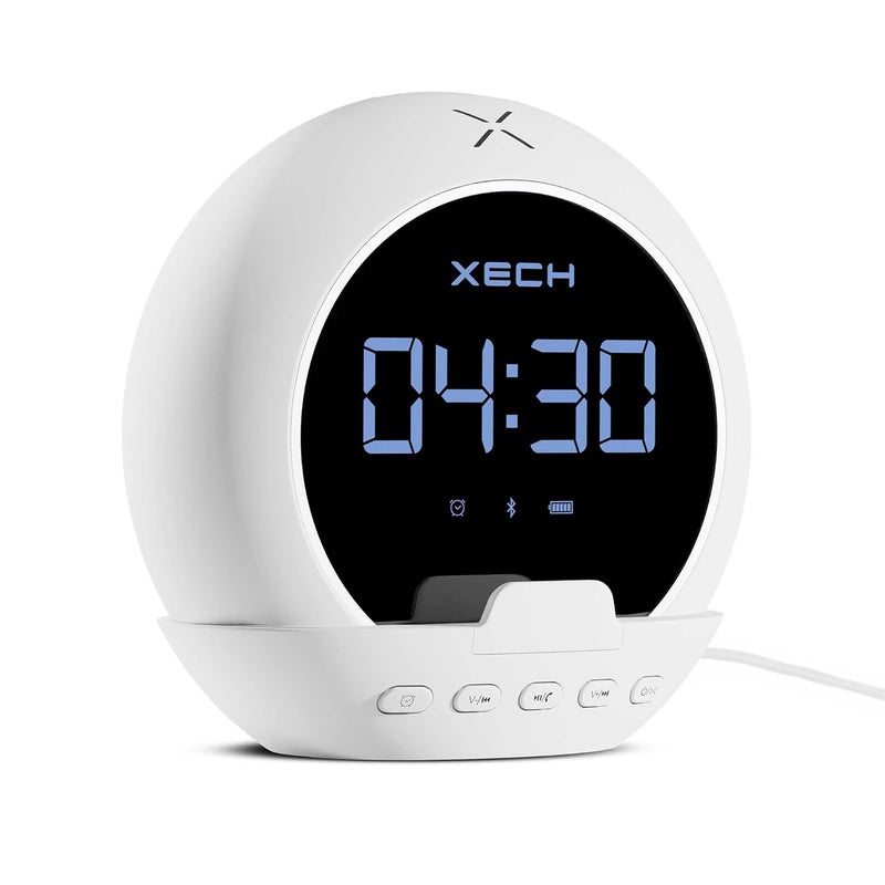 Xech Digital Alarm Clock for Students Heavy Sleepers Small Table LED Clocks with Speaker Phone Holder Pen Stand Bedroom Study Room Home Desk Ellipse White - Image 1
