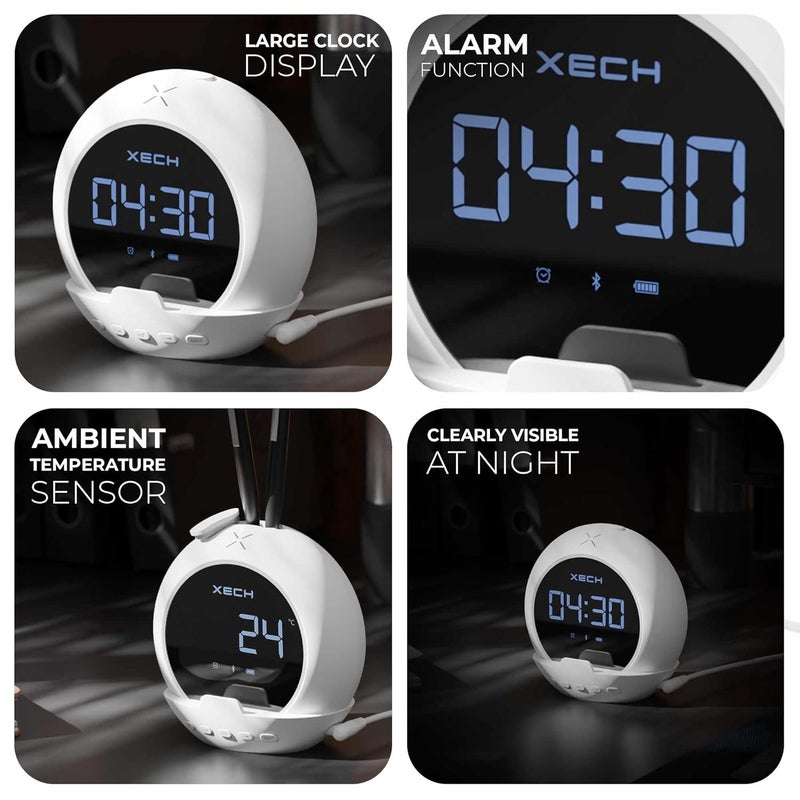 Xech Digital Alarm Clock for Students Heavy Sleepers Small Table LED Clocks with Speaker Phone Holder Pen Stand Bedroom Study Room Home Desk Ellipse White - Image 4