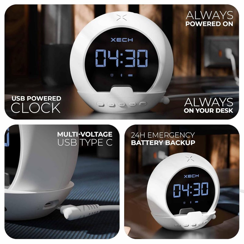 Xech Digital Alarm Clock for Students Heavy Sleepers Small Table LED Clocks with Speaker Phone Holder Pen Stand Bedroom Study Room Home Desk Ellipse White - Image 3