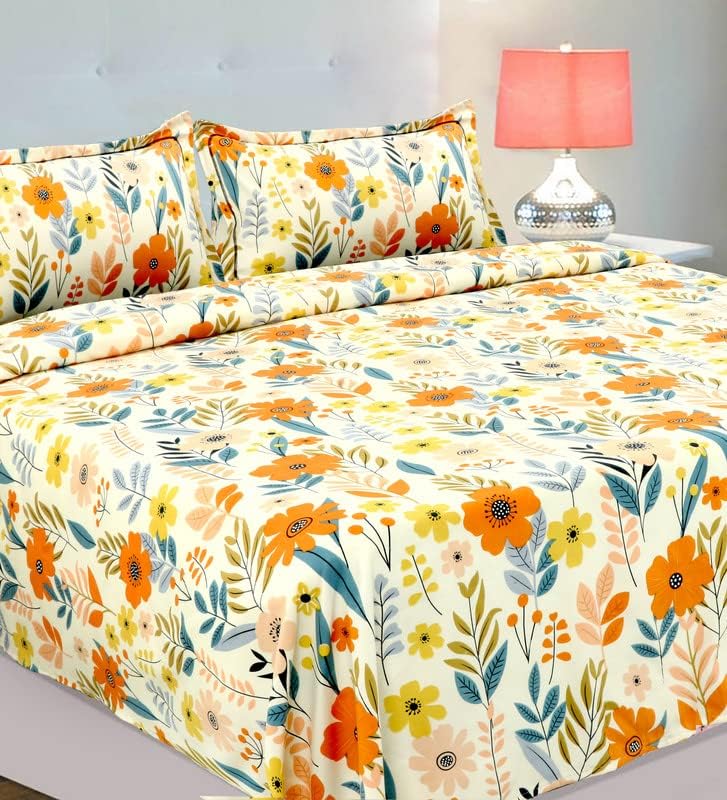 BSB HOME Kingston Collection Super King Size Bedsheets with 2 King Size Pillow Covers| Luxury Soft Sheets (3pcs Set) |108x108 inches, (White & Multicolour, Cotton) - Image 3