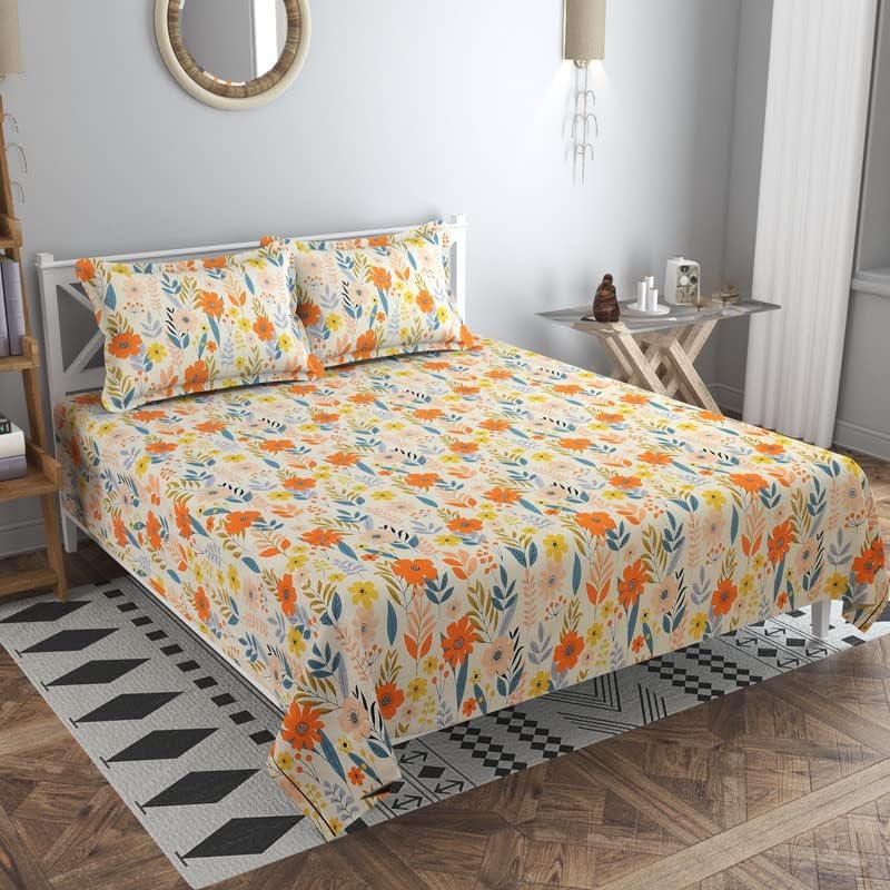BSB HOME Kingston Collection Super King Size Bedsheets with 2 King Size Pillow Covers| Luxury Soft Sheets (3pcs Set) |108x108 inches, (White & Multicolour, Cotton) - Image 2