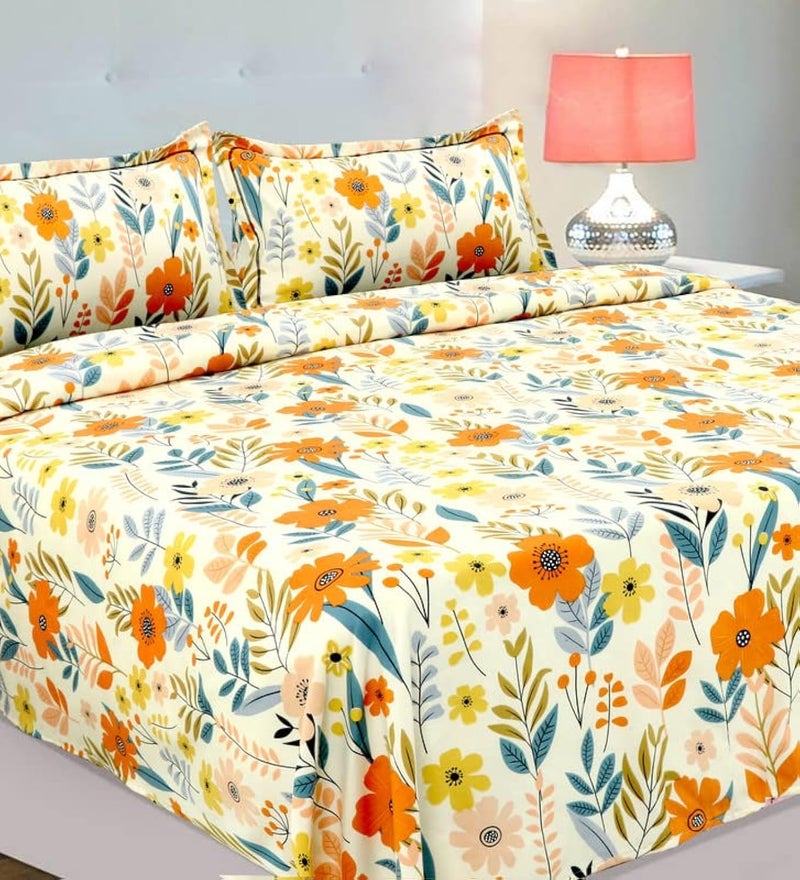 BSB HOME Kingston Collection Super King Size Bedsheets with 2 King Size Pillow Covers| Luxury Soft Sheets (3pcs Set) |108x108 inches, (White & Multicolour, Cotton) - Image 1