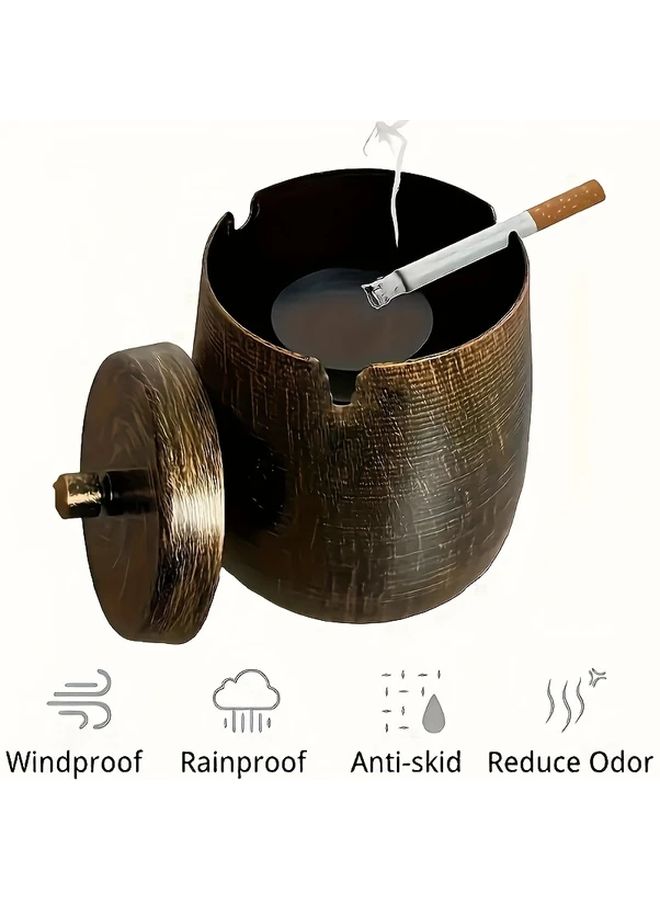 Outdoor Metal Ashtray 1pc With Lid Windproof Rainproof Nonslip Base For Home Office Balcony Decoration No Electricity Needed - Image 2