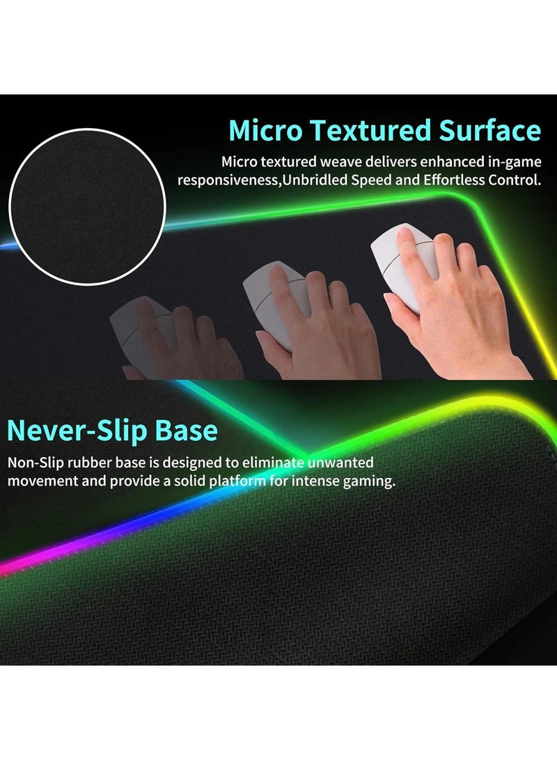 تكوفن لوحة ماوس كبيرة TKOOFN RGB مقاس 800 × 300 × 3 مم، لوحة مفاتيح ملونة بإضاءة LED لوحة ماوس للعب، لوحة مكتب كبيرة ممتدة للكمبيوتر المحمول مقاس 800 × 300 مم  - Image 4