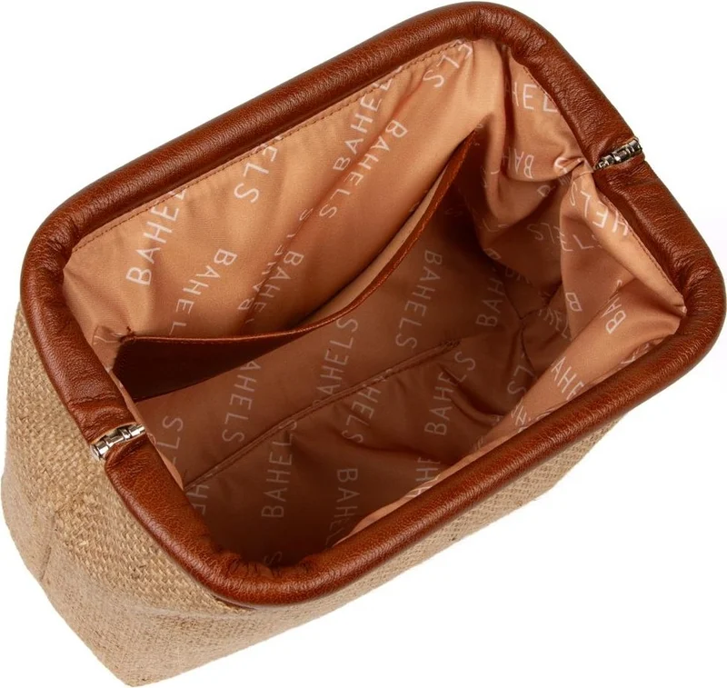 Bahels Women's Coffee Color Detailed Jute Straw Portfolio & Clutch Bag
