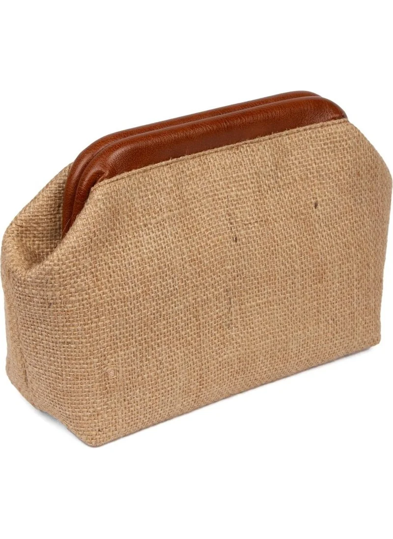 باهلس Women's Coffee Color Detailed Jute Straw Portfolio & Clutch Bag