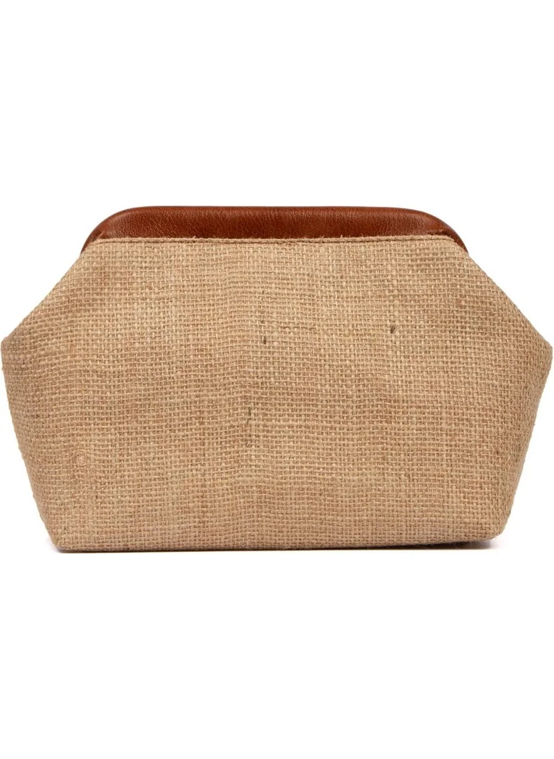 باهلس Women's Coffee Color Detailed Jute Straw Portfolio & Clutch Bag