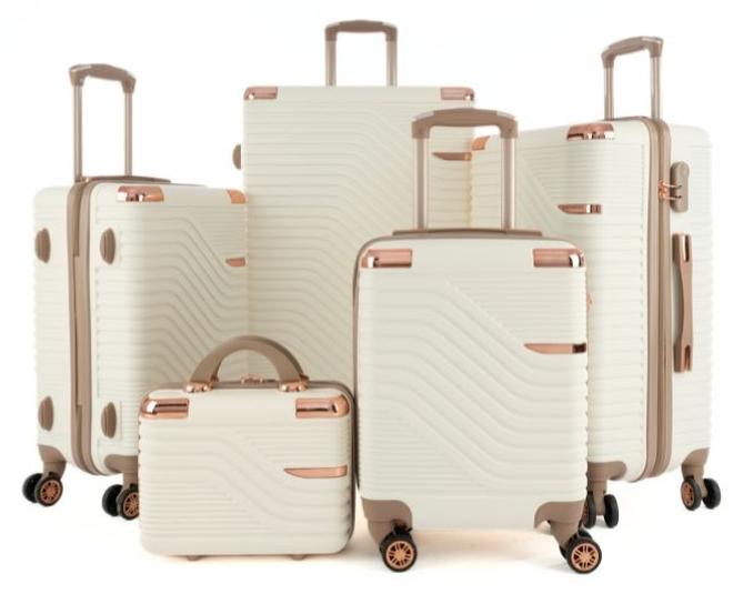 LIMRA Luggage set 5 pieces travel Bags with a distinctive design from limra Beige/gold - Image 1
