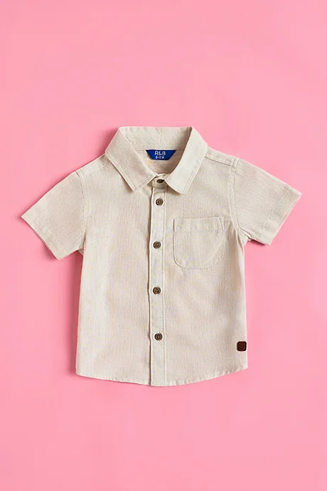 أر أند بي Pocket Front Shirt with Classic Collar and Short Sleeves