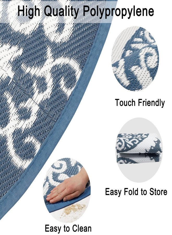 Homcomoda Round Outdoor Rugs 8ft Blue Patio Rugs Clearance Reversible Plastic Straw Rugs Waterproof Lightweight Outdoor Rugs Portable RV Camping Mat for Outdoor Porch Deck BBQ Backyard - Image 3