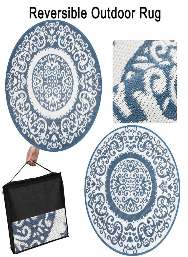 Homcomoda Round Outdoor Rugs 8ft Blue Patio Rugs Clearance Reversible Plastic Straw Rugs Waterproof Lightweight Outdoor Rugs Portable RV Camping Mat for Outdoor Porch Deck BBQ Backyard - Image 4