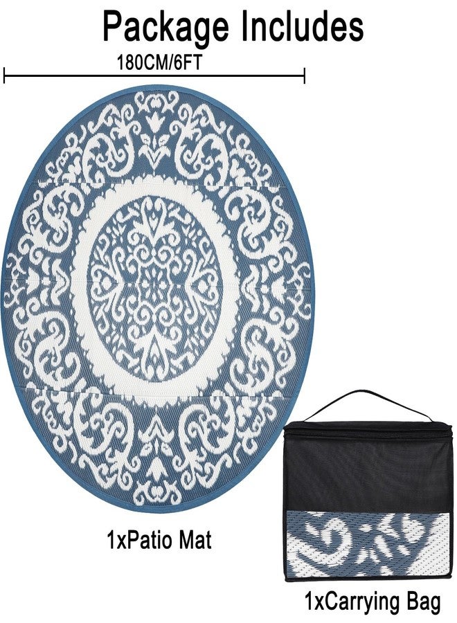Homcomoda Round Outdoor Rugs 8ft Blue Patio Rugs Clearance Reversible Plastic Straw Rugs Waterproof Lightweight Outdoor Rugs Portable RV Camping Mat for Outdoor Porch Deck BBQ Backyard - Image 2