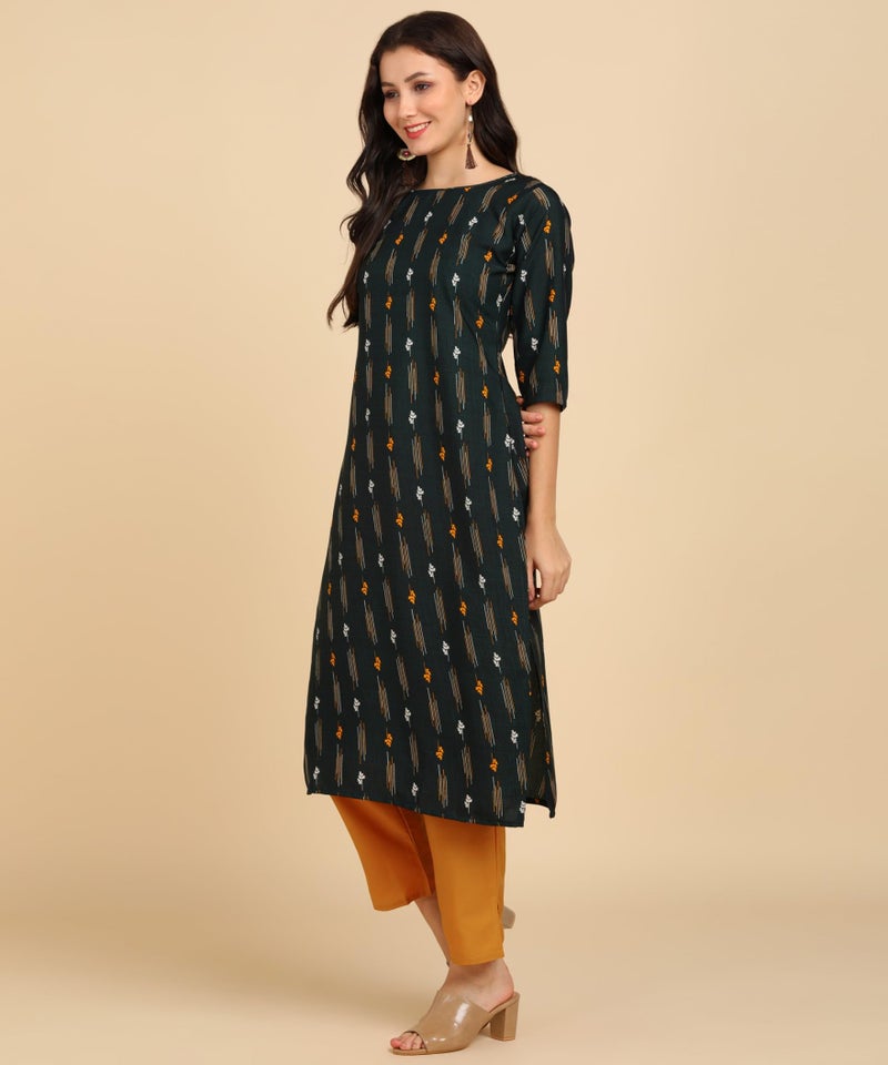 PATLANI Women's A-Line-Calf langth Half Sleeve Crepe Kurti. Green - Image 2