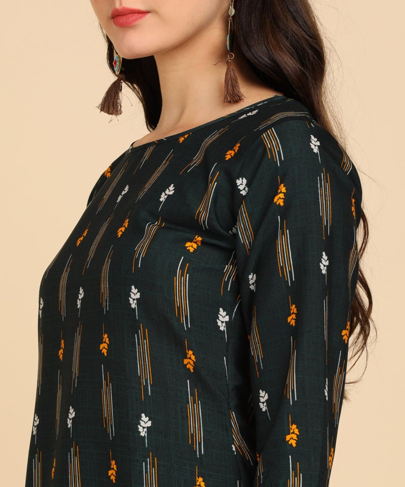 PATLANI Women's A-Line-Calf langth Half Sleeve Crepe Kurti. Green - Image 3