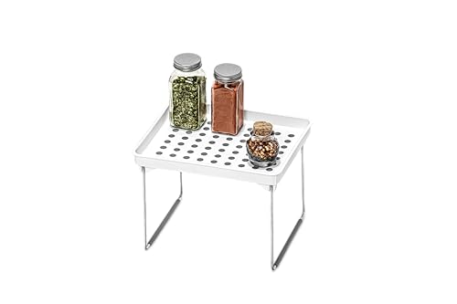 Madesmart Small Stackable Storage Shelf for Cabinets or Counters Plastic Collapsible Cabinet Shelf for Home Organization White 938 x 763 x 15 in