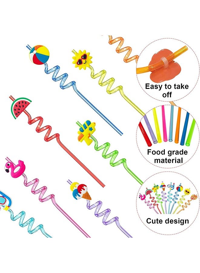 Loquat 8 Pcs Pool Beach Party Plastic Straws, Summer Party Decorations Supplies, Summer Party Gifts for Kids - Image 3