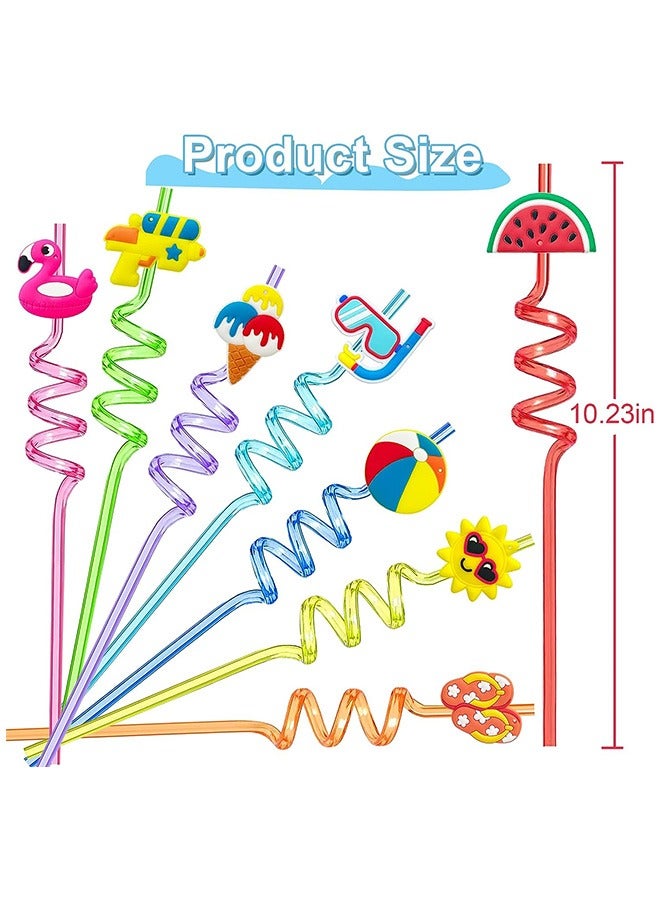 Loquat 8 Pcs Pool Beach Party Plastic Straws, Summer Party Decorations Supplies, Summer Party Gifts for Kids - Image 2