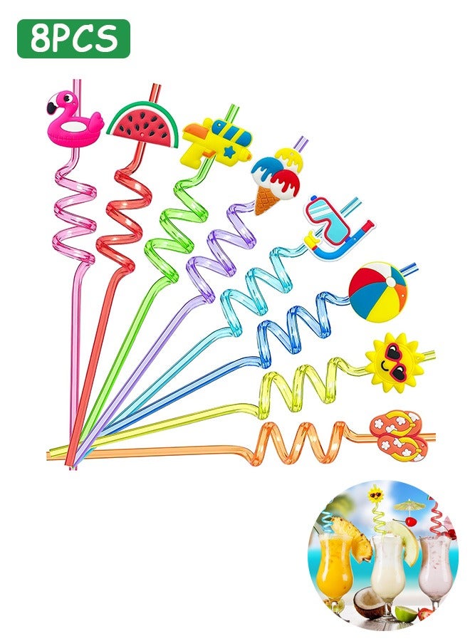 Loquat 8 Pcs Pool Beach Party Plastic Straws, Summer Party Decorations Supplies, Summer Party Gifts for Kids - Image 1