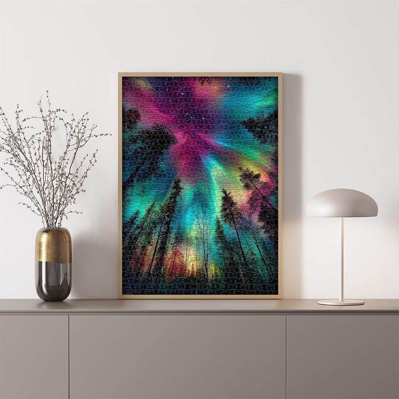 PICKFORU Impossible Puzzles for Adults 1000 Pieces, PICKFORU Forest Aurora Jigsaw Puzzle, Nature Scenery Colorful Puzzles Plant Scenic Challenge - Image 4