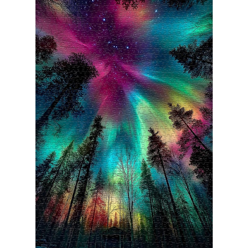 PICKFORU Impossible Puzzles for Adults 1000 Pieces, PICKFORU Forest Aurora Jigsaw Puzzle, Nature Scenery Colorful Puzzles Plant Scenic Challenge - Image 1