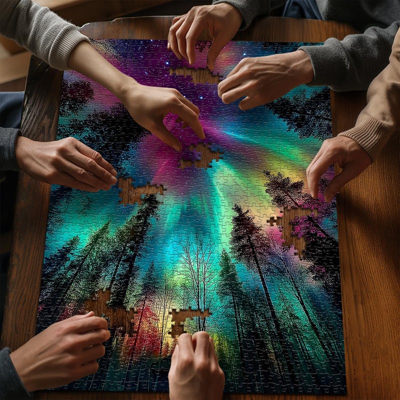 PICKFORU Impossible Puzzles for Adults 1000 Pieces, PICKFORU Forest Aurora Jigsaw Puzzle, Nature Scenery Colorful Puzzles Plant Scenic Challenge - Image 5