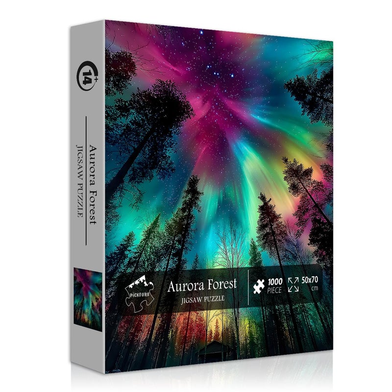 PICKFORU Impossible Puzzles for Adults 1000 Pieces, PICKFORU Forest Aurora Jigsaw Puzzle, Nature Scenery Colorful Puzzles Plant Scenic Challenge - Image 2