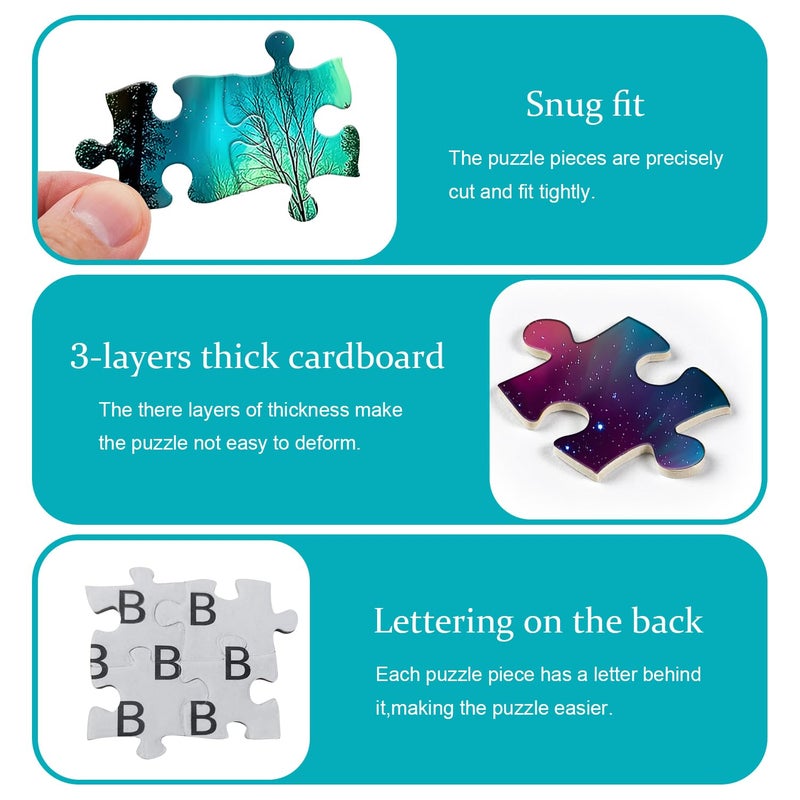 PICKFORU Impossible Puzzles for Adults 1000 Pieces, PICKFORU Forest Aurora Jigsaw Puzzle, Nature Scenery Colorful Puzzles Plant Scenic Challenge - Image 3