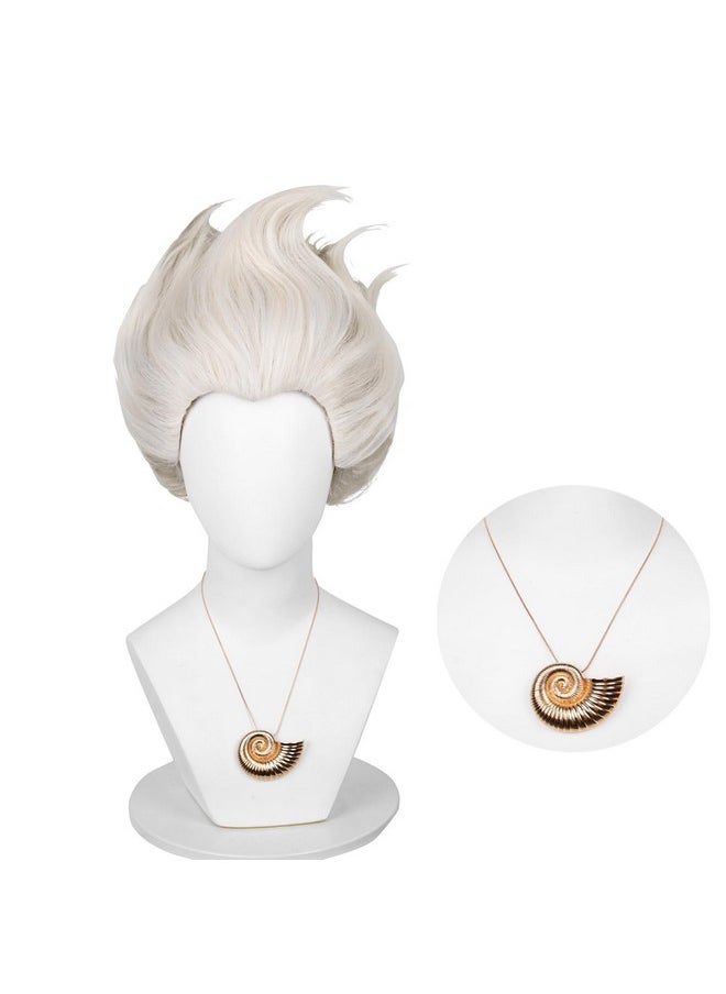 Probeauty Probeauty Short Grey White Wig for Women Silver Layered Sea Witch Cosplay Wig with Shell Necklace for Halloween Costume Party + Wig Cap  - Image 1