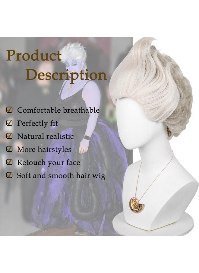 Probeauty Probeauty Short Grey White Wig for Women Silver Layered Sea Witch Cosplay Wig with Shell Necklace for Halloween Costume Party + Wig Cap  - Image 4