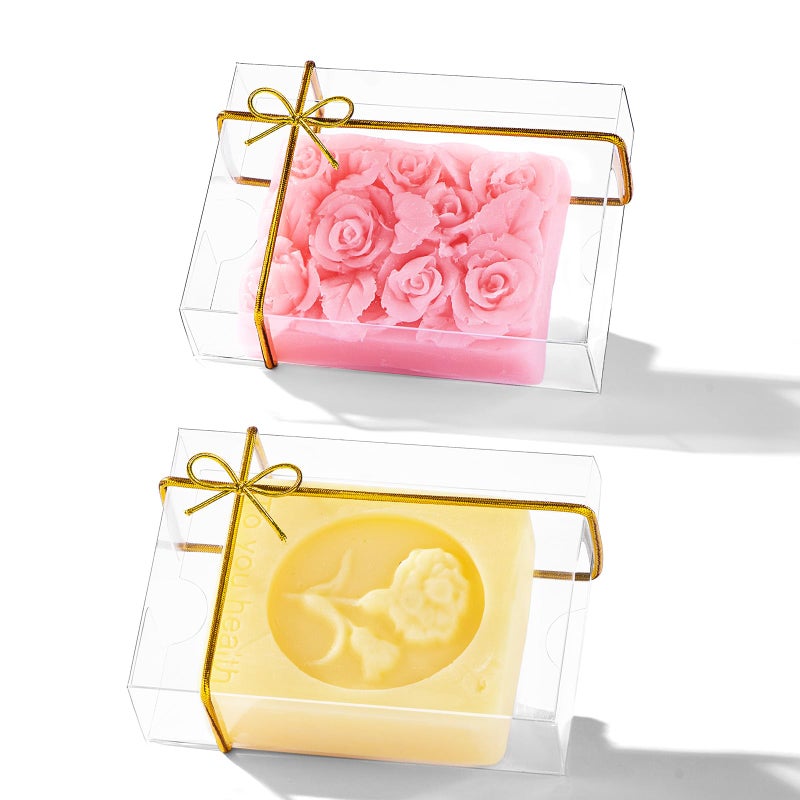 JCXGRVC 100PCS 3.5"x2.36"x1.2" Inch Clear Plastic Soap Boxes Packaging - Small Bakery Favor Boxes for Macarons, Cookies Candies, Perfect for Homemade Soap Gifts, Wedding & Birthday Parties - Image 1
