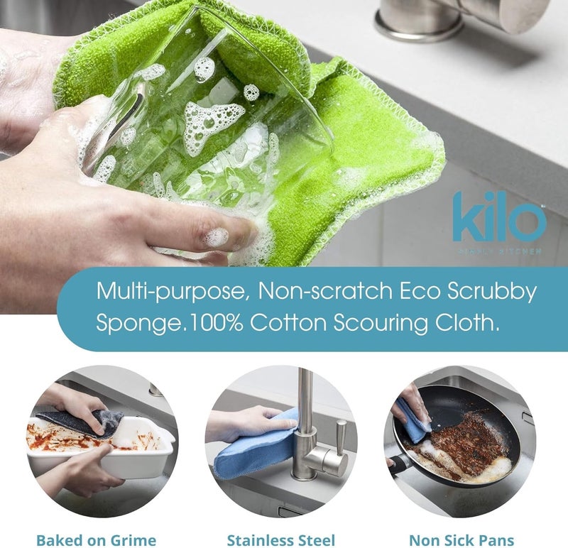 kilo Scrubby Sponge-Non-Scratch Pot Scourer with Absorbent Core, Multi-Purpose Set of 4 (Various Colours), One Size - Image 2