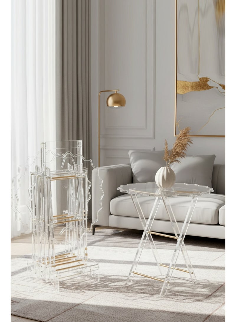 Luxe Gold & Clear Acrylic Nesting Tables (Set of 4) with Integrated Stand - Image 1