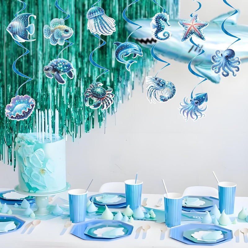 Oiuyamn Sea Animals Birthday Decorations, Fish Hanging Swirls Deco for Under The Sea, Ocean Theme Party Supplies & Party Decorations Streamers, Kids Marine Life Party Decor - Image 5