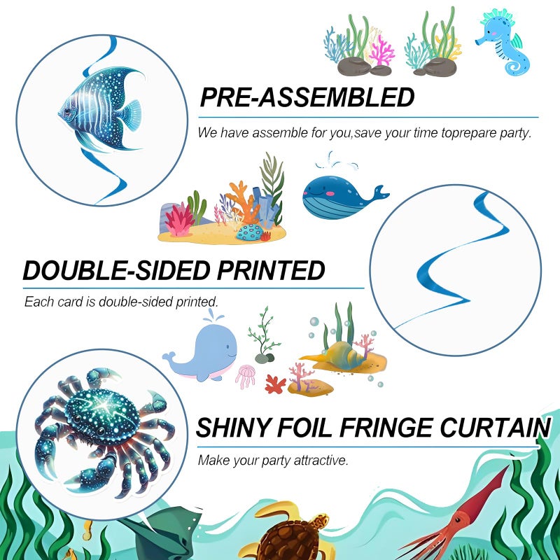 Oiuyamn Sea Animals Birthday Decorations, Fish Hanging Swirls Deco for Under The Sea, Ocean Theme Party Supplies & Party Decorations Streamers, Kids Marine Life Party Decor - Image 4