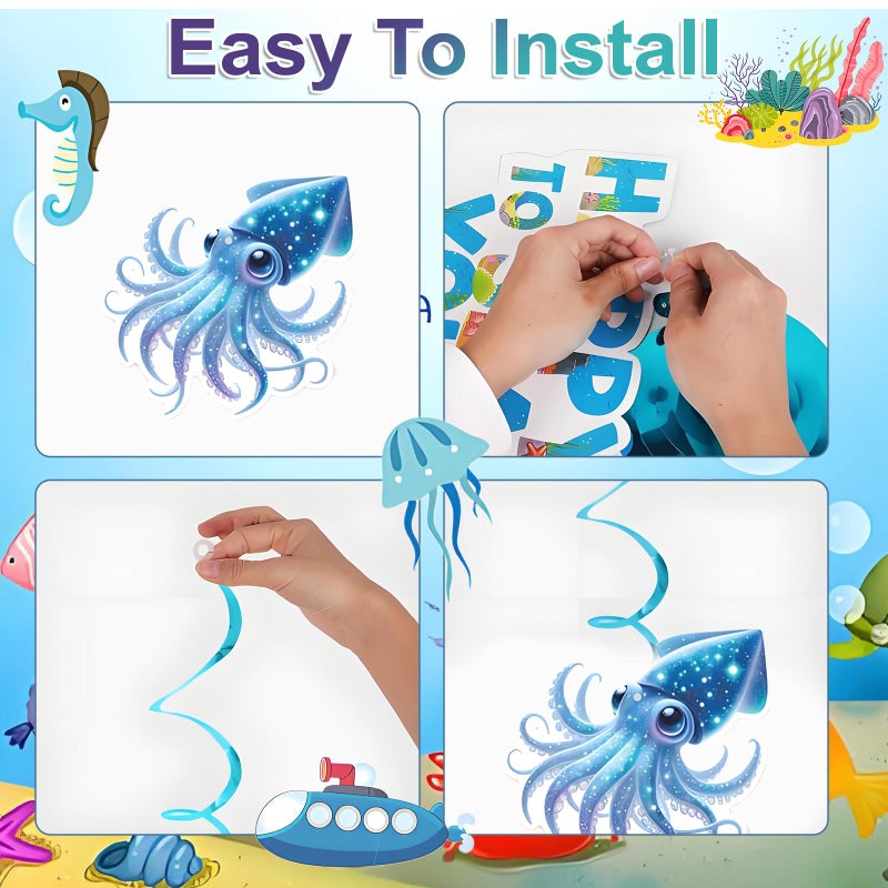 Oiuyamn Sea Animals Birthday Decorations, Fish Hanging Swirls Deco for Under The Sea, Ocean Theme Party Supplies & Party Decorations Streamers, Kids Marine Life Party Decor - Image 3