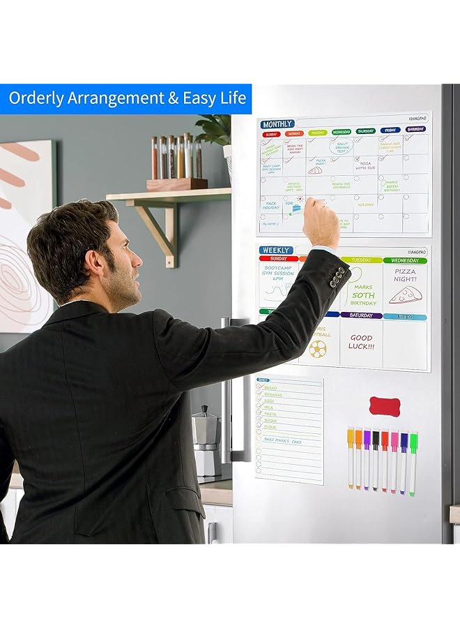erorex Magnetic Whiteboard Weekly Calendar Planner Board Set Including Monthly Weekly Planner And Today List Magnetic Markers And Whiteboard Eraser Dry Erase Stain For Kitchen Or Office  - Image 2