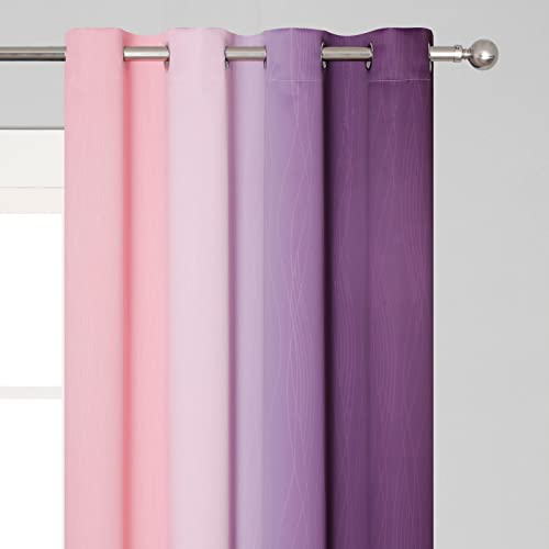 Estelar Textiler Ombre Pink and Purple Blackout Curtains 84 Inches Long, Full Room Darkening Curtains for Bedroom, Completely Light Blocking Grommet Thermal Insulated Gradient Drapes for Kids Room,52x84 Inch, 2 Panels - Image 4