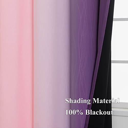 Estelar Textiler Ombre Pink and Purple Blackout Curtains 84 Inches Long, Full Room Darkening Curtains for Bedroom, Completely Light Blocking Grommet Thermal Insulated Gradient Drapes for Kids Room,52x84 Inch, 2 Panels - Image 5