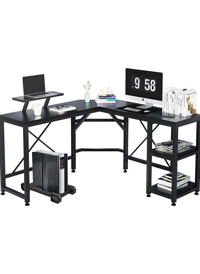 CityRiya-Long - Computer Desk, Gaming Desk, Home Office Desks, Gaming Table, PC Gaming Workstation, Large Writing Desk Study Table, Office Corner Desk Computer Laptop Table with Storage Shelves Black Game Table - Image 1