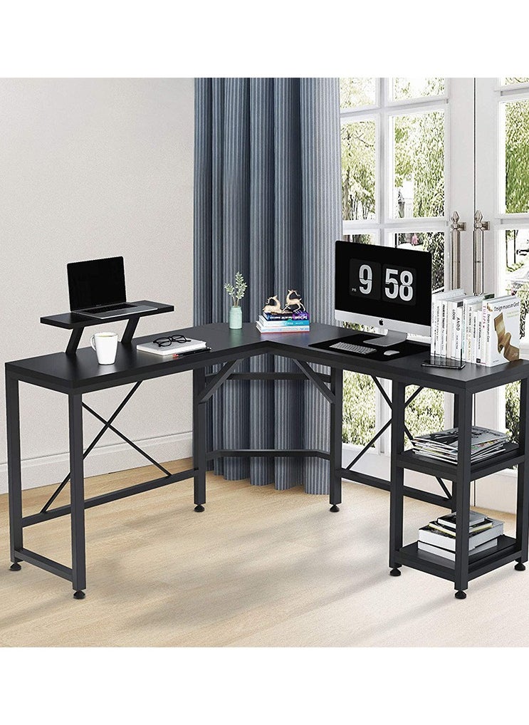 CityRiya-Long - Computer Desk, Gaming Desk, Home Office Desks, Gaming Table, PC Gaming Workstation, Large Writing Desk Study Table, Office Corner Desk Computer Laptop Table with Storage Shelves Black Game Table - Image 1