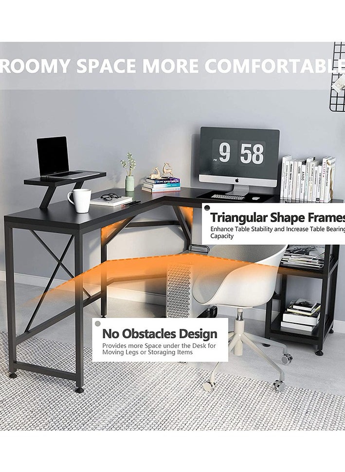 CityRiya-Long - Computer Desk, Gaming Desk, Home Office Desks, Gaming Table, PC Gaming Workstation, Large Writing Desk Study Table, Office Corner Desk Computer Laptop Table with Storage Shelves Black Game Table - Image 1