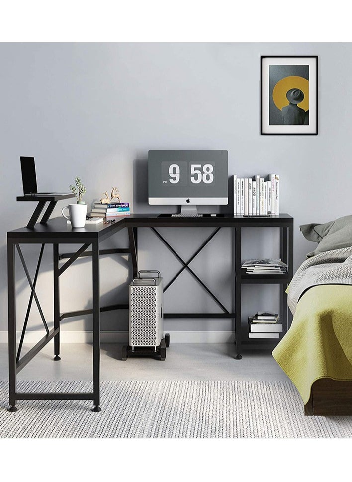 CityRiya-Long - Computer Desk, Gaming Desk, Home Office Desks, Gaming Table, PC Gaming Workstation, Large Writing Desk Study Table, Office Corner Desk Computer Laptop Table with Storage Shelves Black Game Table - Image 1
