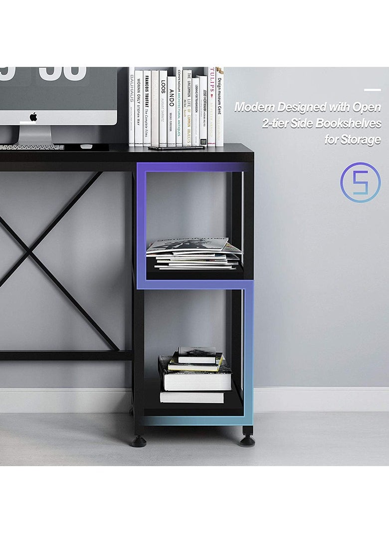 CityRiya-Long - Computer Desk, Gaming Desk, Home Office Desks, Gaming Table, PC Gaming Workstation, Large Writing Desk Study Table, Office Corner Desk Computer Laptop Table with Storage Shelves Black Game Table - Image 1